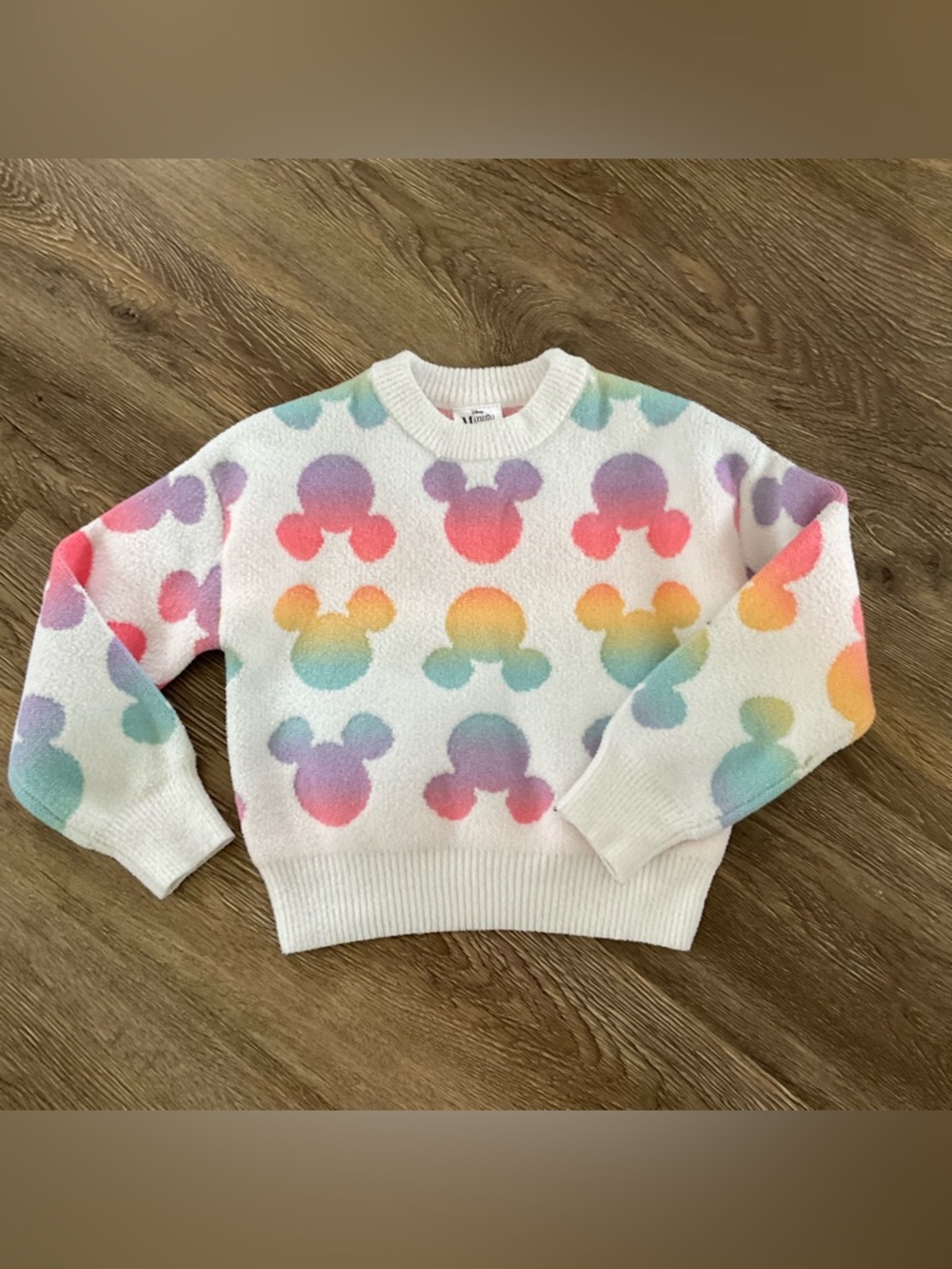 White Colorful Mickey Crewneck Sweater Kids